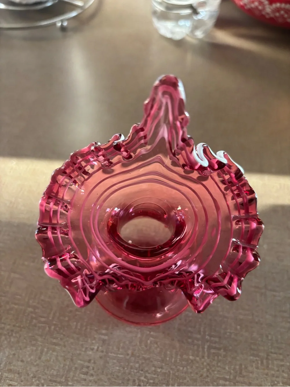 Ruffled Cranberry Glass Decorative Vase - Home Accent